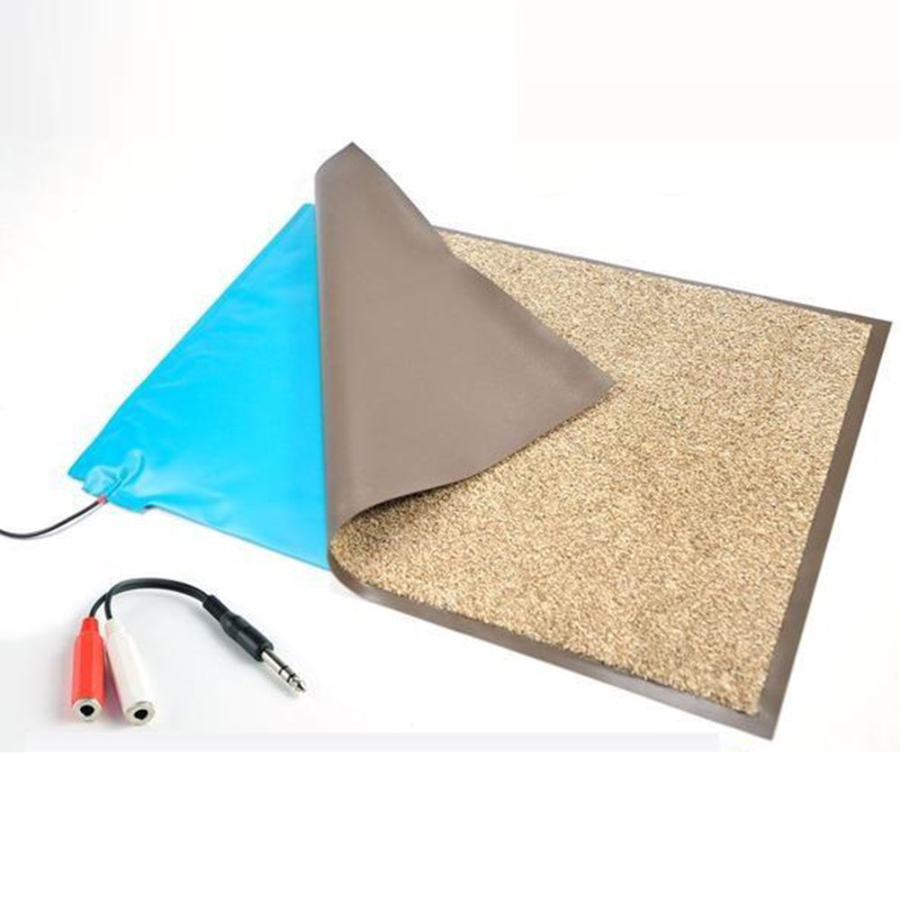 Product photo featuring the Floor Pressure Mat Kit designed for Nurse Call Systems, displaying a beige mat alongside splitter connectors