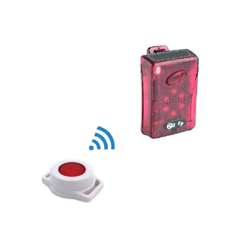 Product photo: Call Button and Bleeper Pager Set, displayed as a red pager alongside a wireless white device with a red button