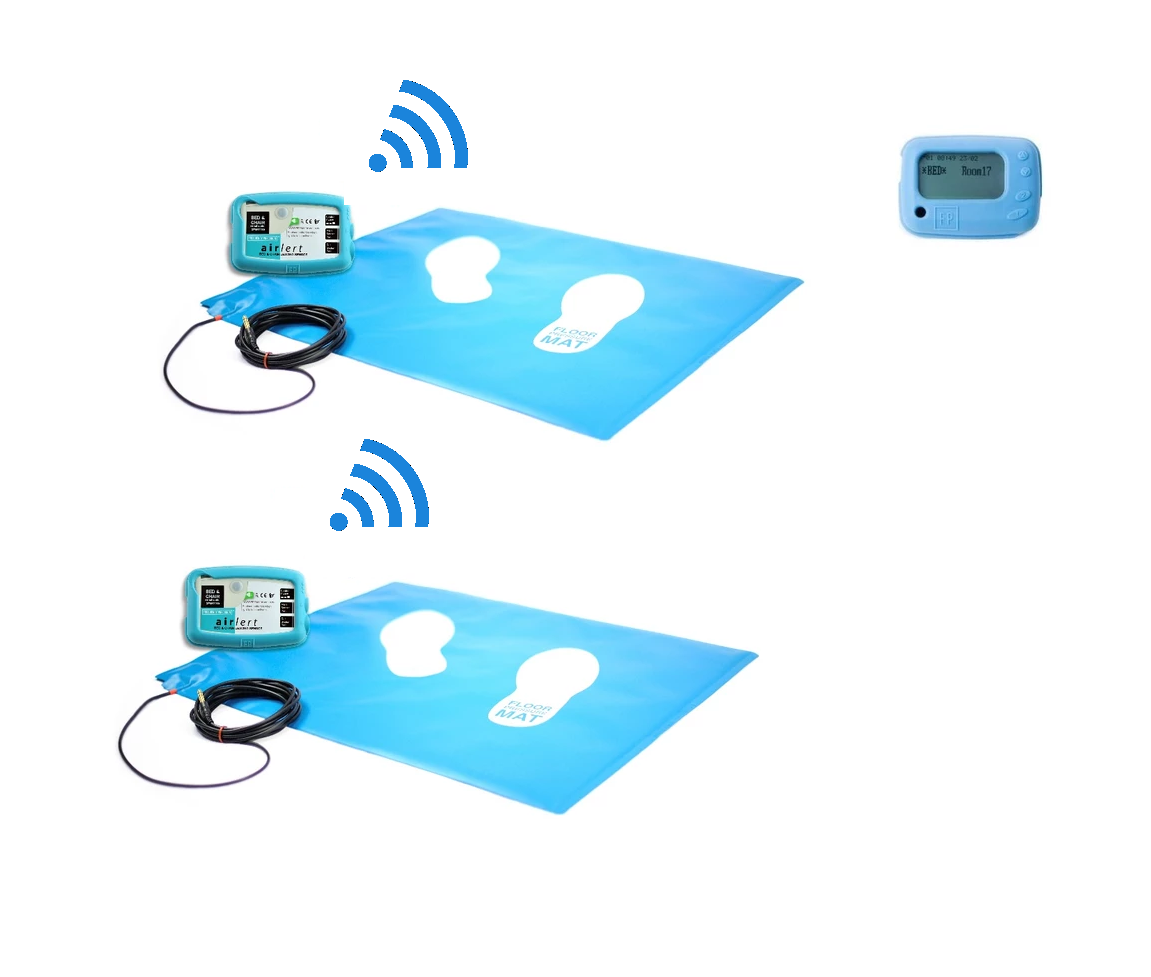 Two Wireless Floor Pressure Mats and a Wireless Control Box