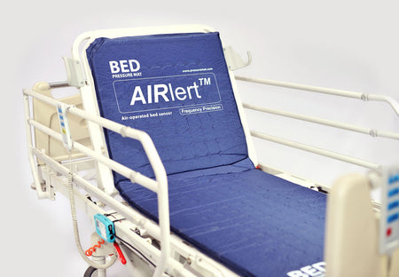 An upright blue Airlert bed