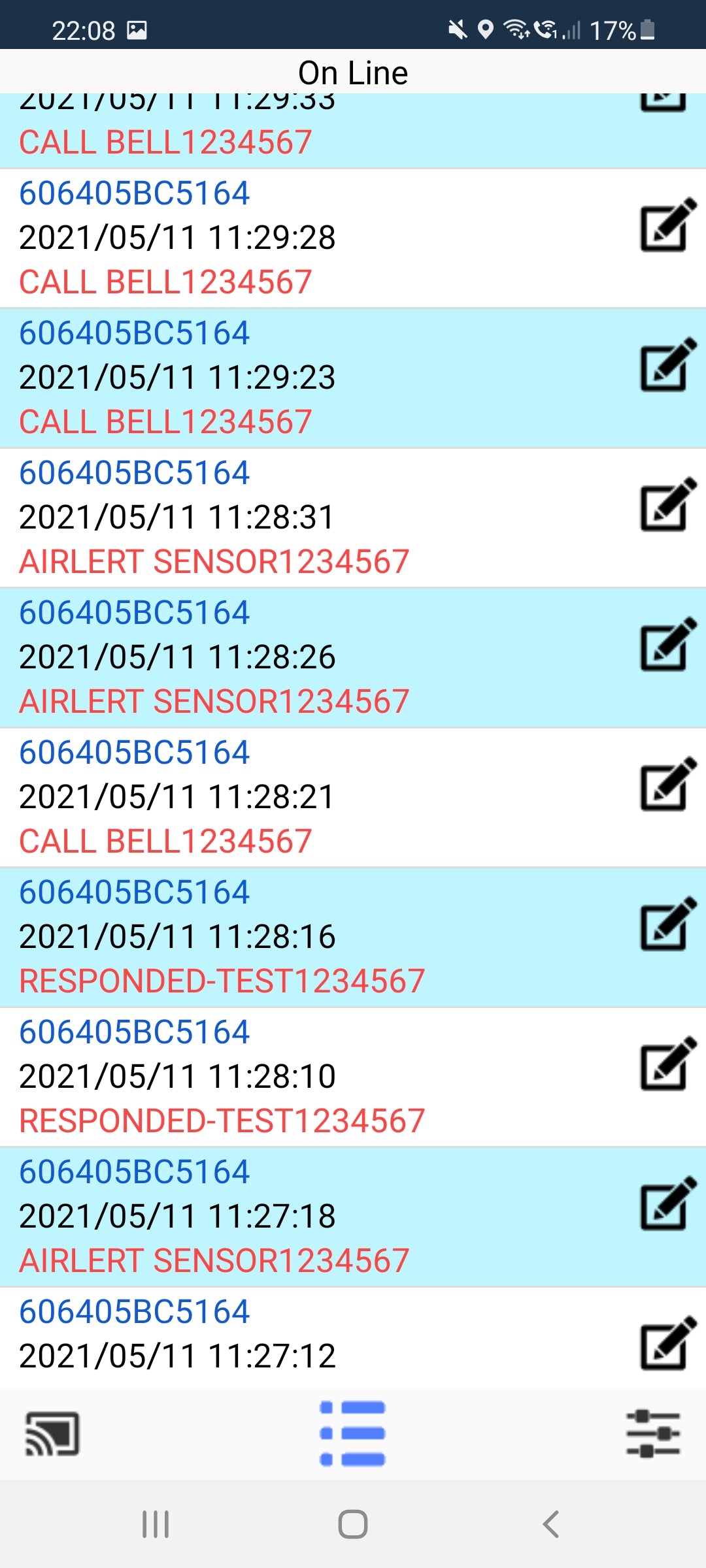 Screenshot of mobile alert indicating when a person has been out of bed for 20 minutes or longer