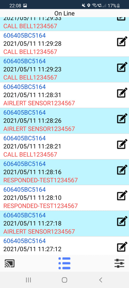 Screenshot of mobile alert indicating when a person has been out of bed for 20 minutes or longer