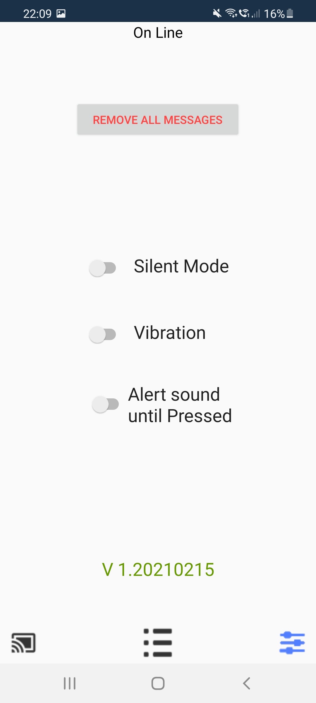 Screenshot of mobile phone with noise settings