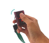 Finger pressing and activating a bleeper pager