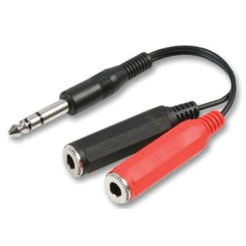 A cable splitter in red and black